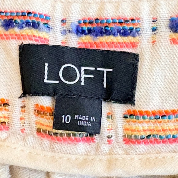 LOFT Womens Size 10 Textured Rainbow Stripe Shorts Cream Multi Cotton Blend - Picture 5 of 8
